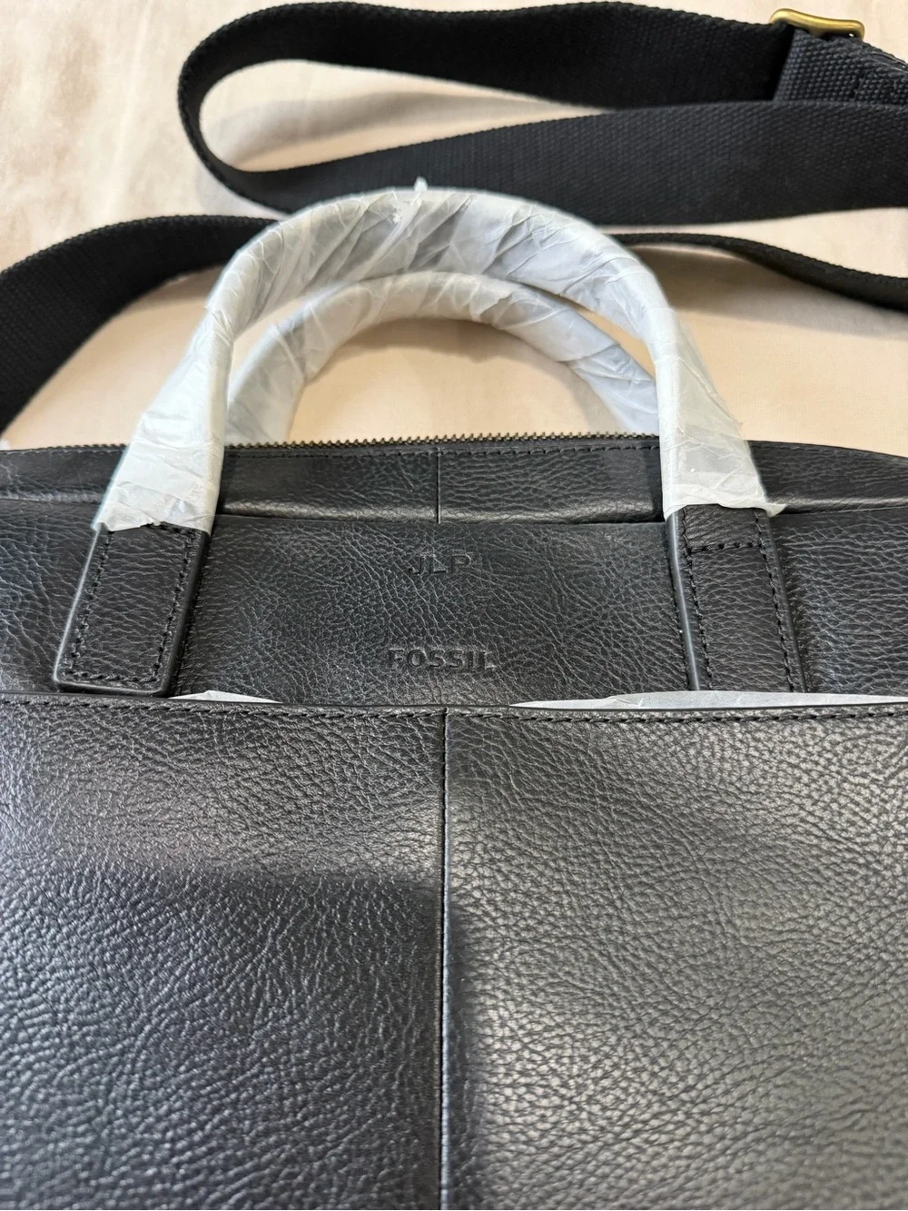 Fossil Black Leather Laptop Briefcase with Front Slip Pocket